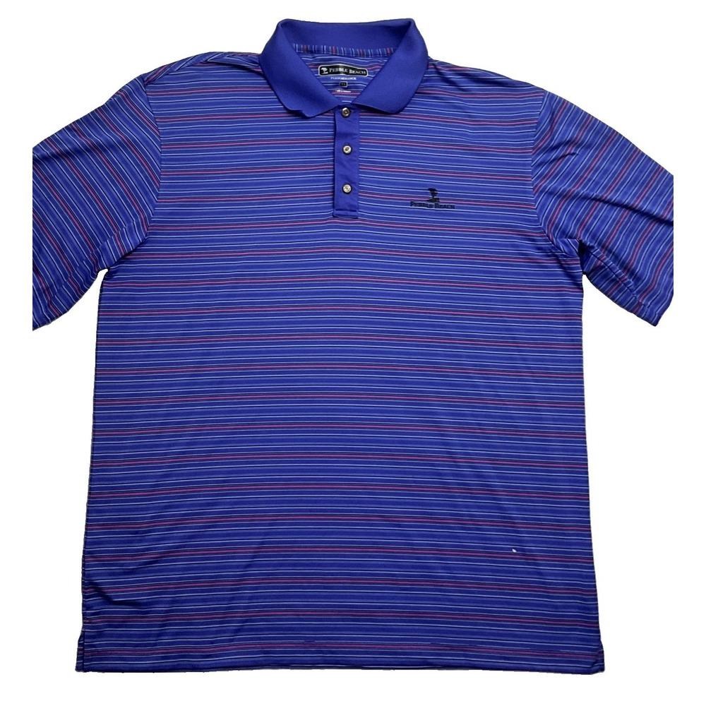 Pebble Beach Performance Men's Purple Stripped Short Sleeve Polo Shirt Size XL
